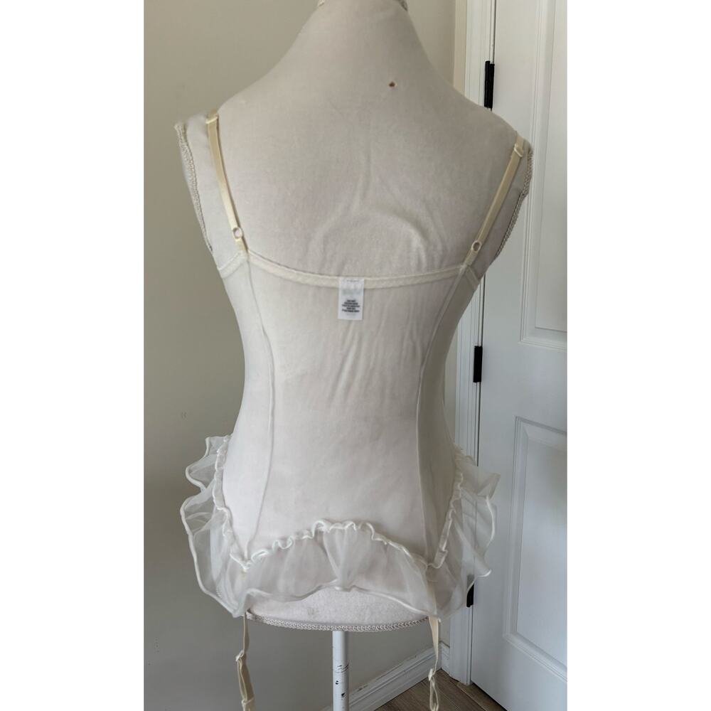 Enchanting Ivory White Lace Corset Medium Lace Garter Clips Vintage Lingerie - Picture 6 of 7